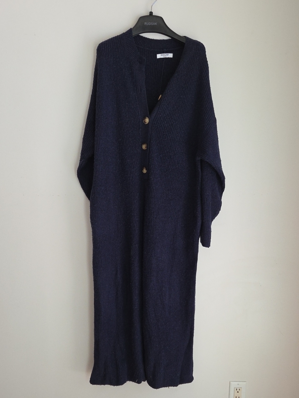 Smash + Tess Navy Ribbed Button-Front Oversized Cardigan Dress